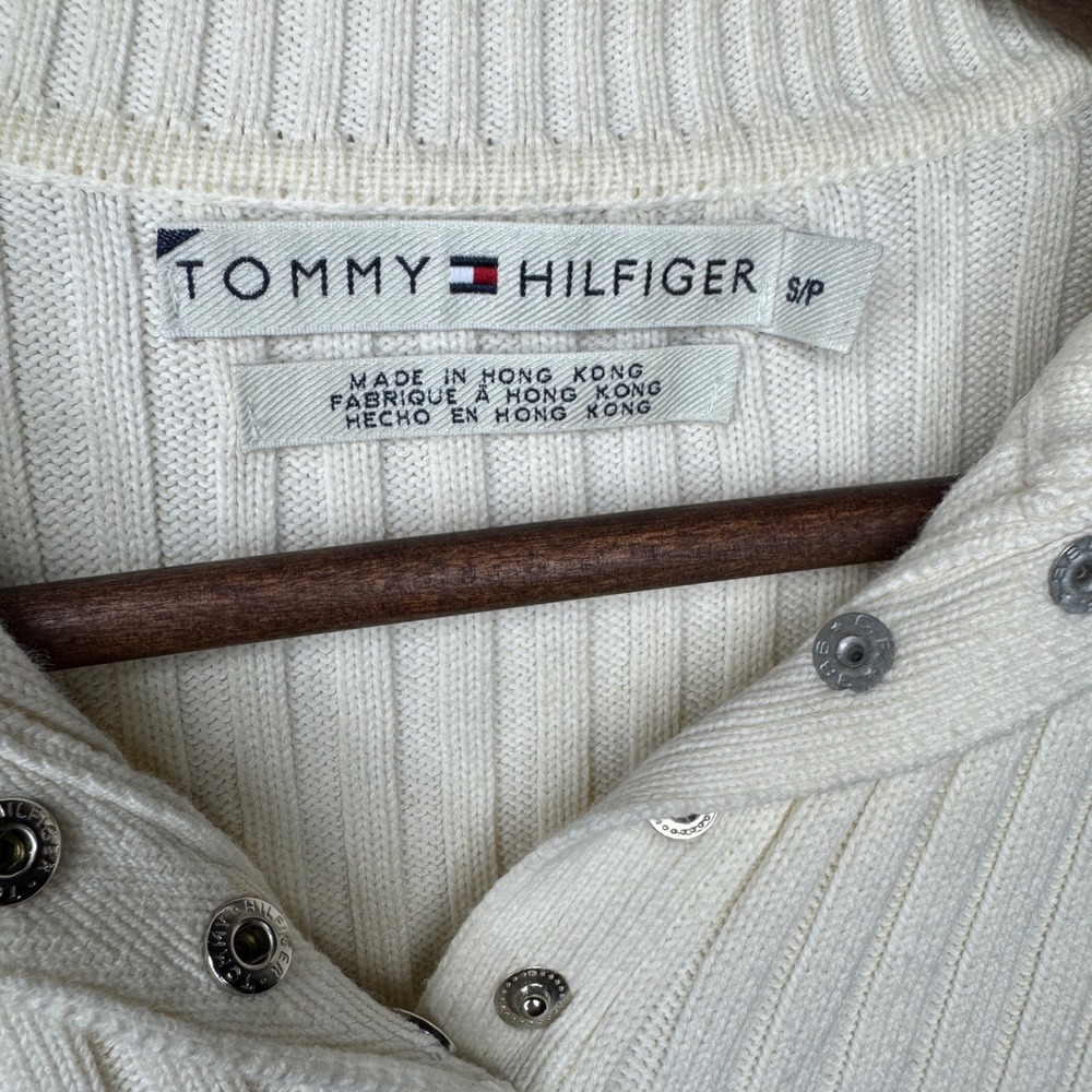 Tommy Hilfiger Womens Ribbed Polo Sweater Spell Out Stripe Vintage Small - Picture 5 of 5